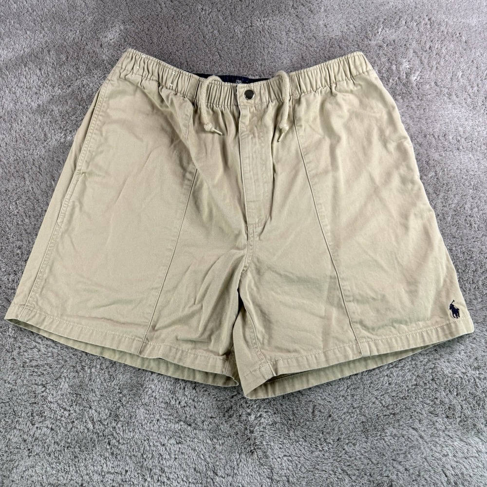 Polo Ralph Lauren Vintage Mens Shorts L Khaki Tan Elastic Waist Drawstring 5.5"